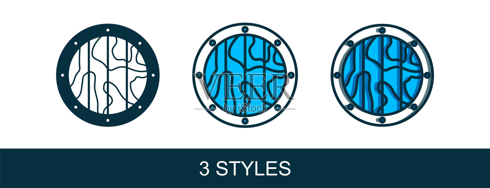 填充轮廓的圆形木盾牌图标，背景为白色。安全、保护、隐私、守卫概念。矢量图。插画图片素材