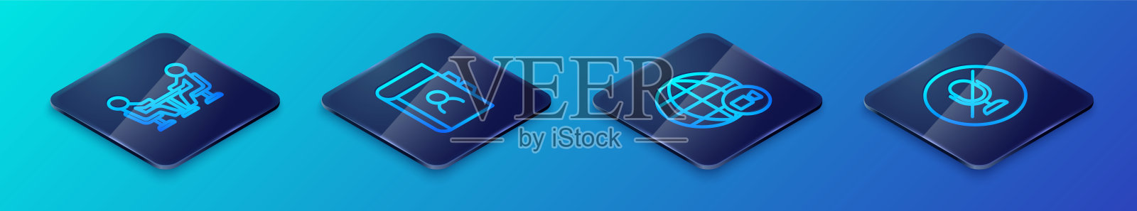 等距线视频聊天会议，会议，静音麦克风和电话簿图标。矢量图。插画图片素材