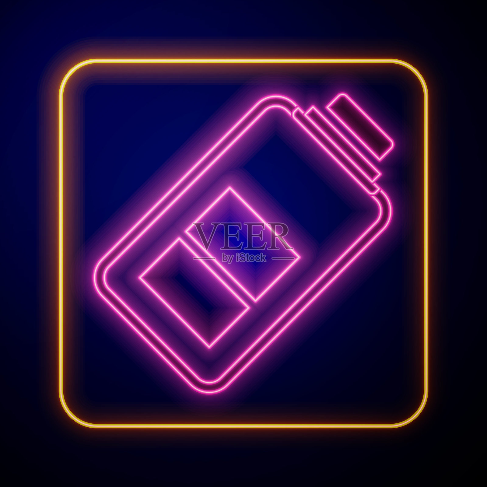 发光的霓虹电池电量指示图标，背景为黑色。矢量图。插画图片素材