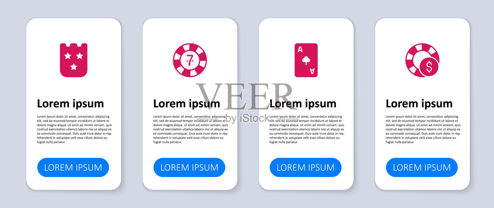 赌场筹码、带有黑桃符号的扑克牌和彩票。商业信息图模板。矢量图。插画图片素材
