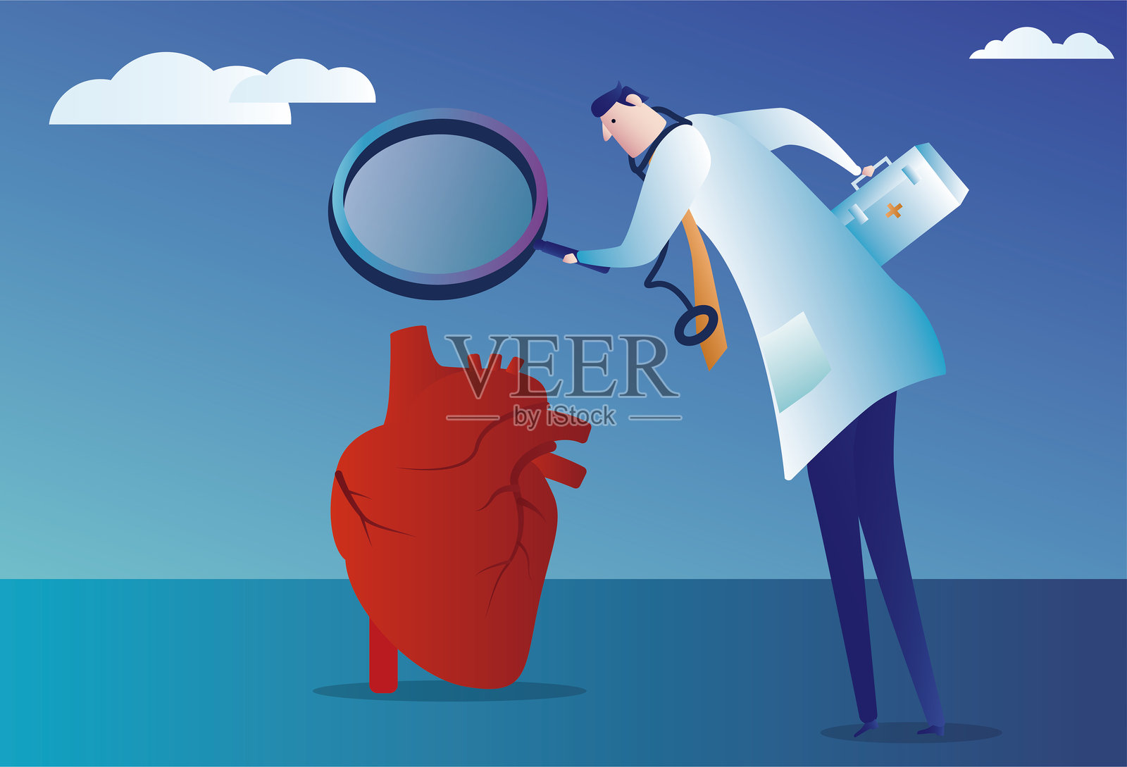 医生用放大镜检查心脏插画图片素材