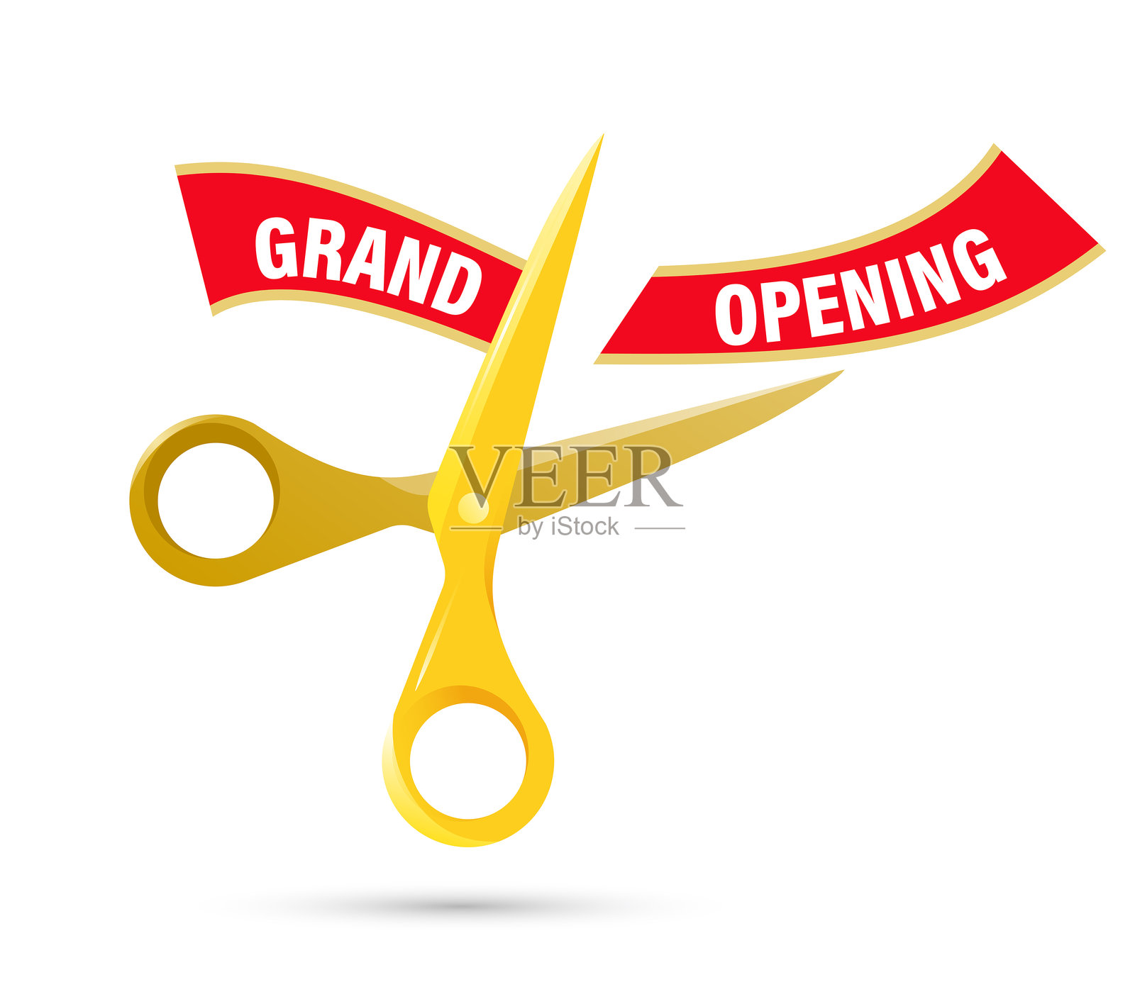 剪刀剪断红色丝带，庆祝盛大开幕活动插画图片素材