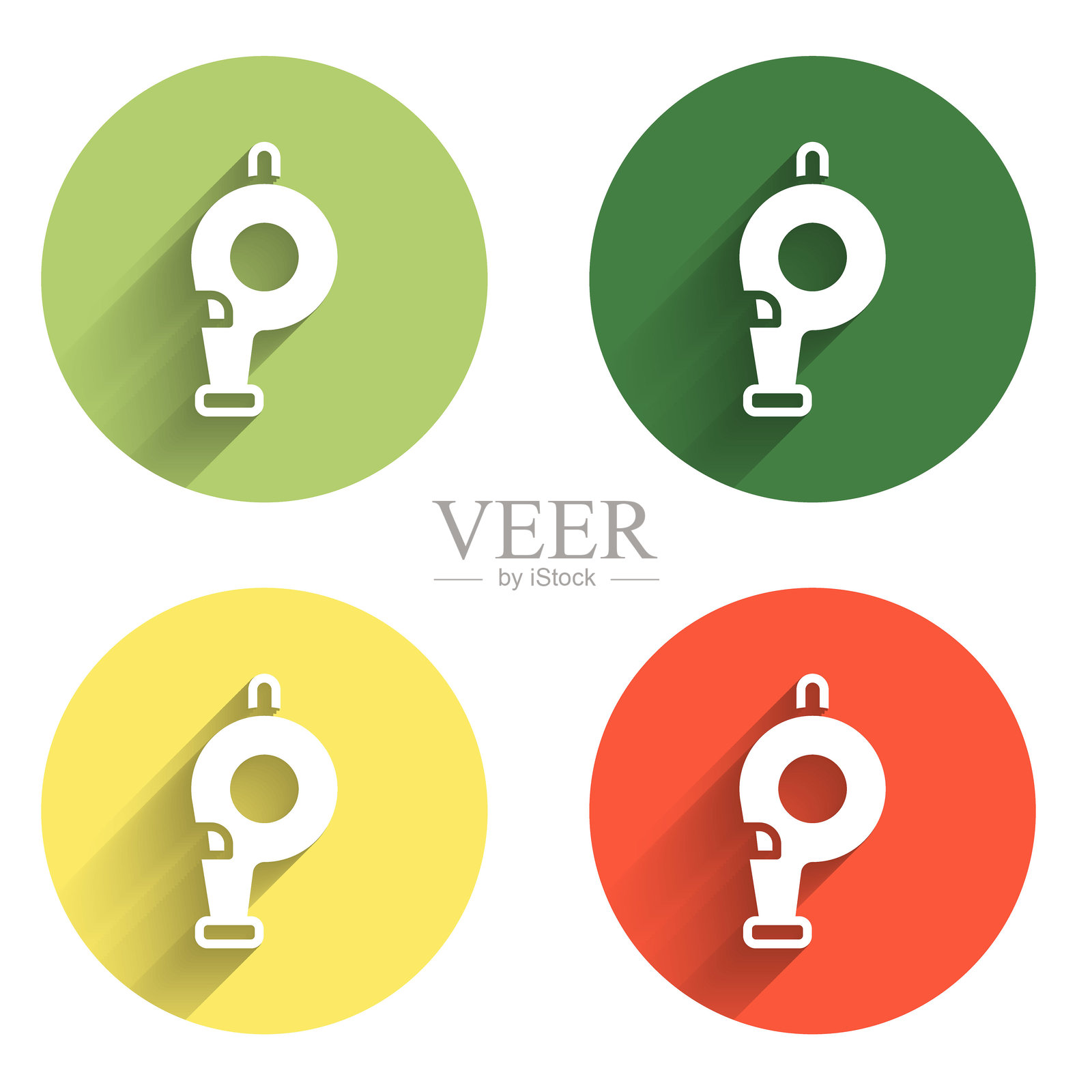 带长阴影背景的哨子图标。裁判符号。健身和运动标志。彩色圆形按钮。矢量图。插画图片素材