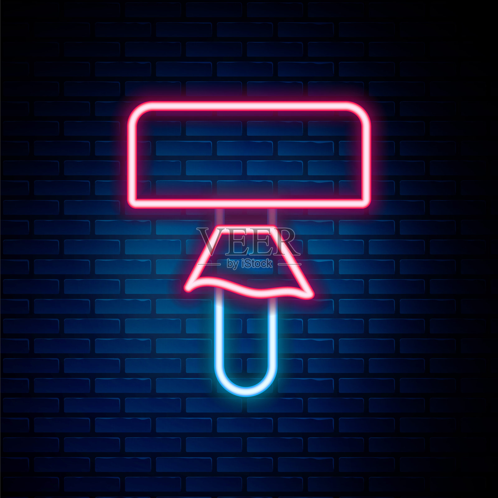 发光的霓虹蘑菇图标，背景为砖墙。彩色轮廓概念。矢量图。插画图片素材