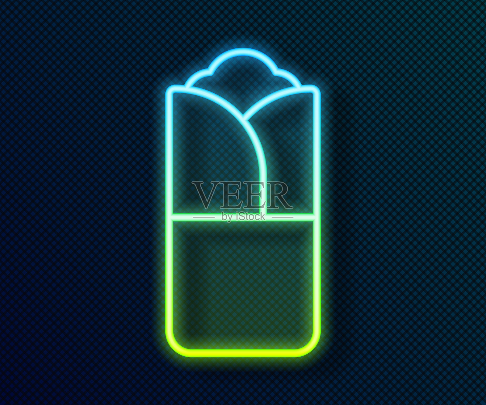 发光的霓虹线墨西哥卷饼图标，背景为黑色。传统的墨西哥快餐。矢量图。插画图片素材