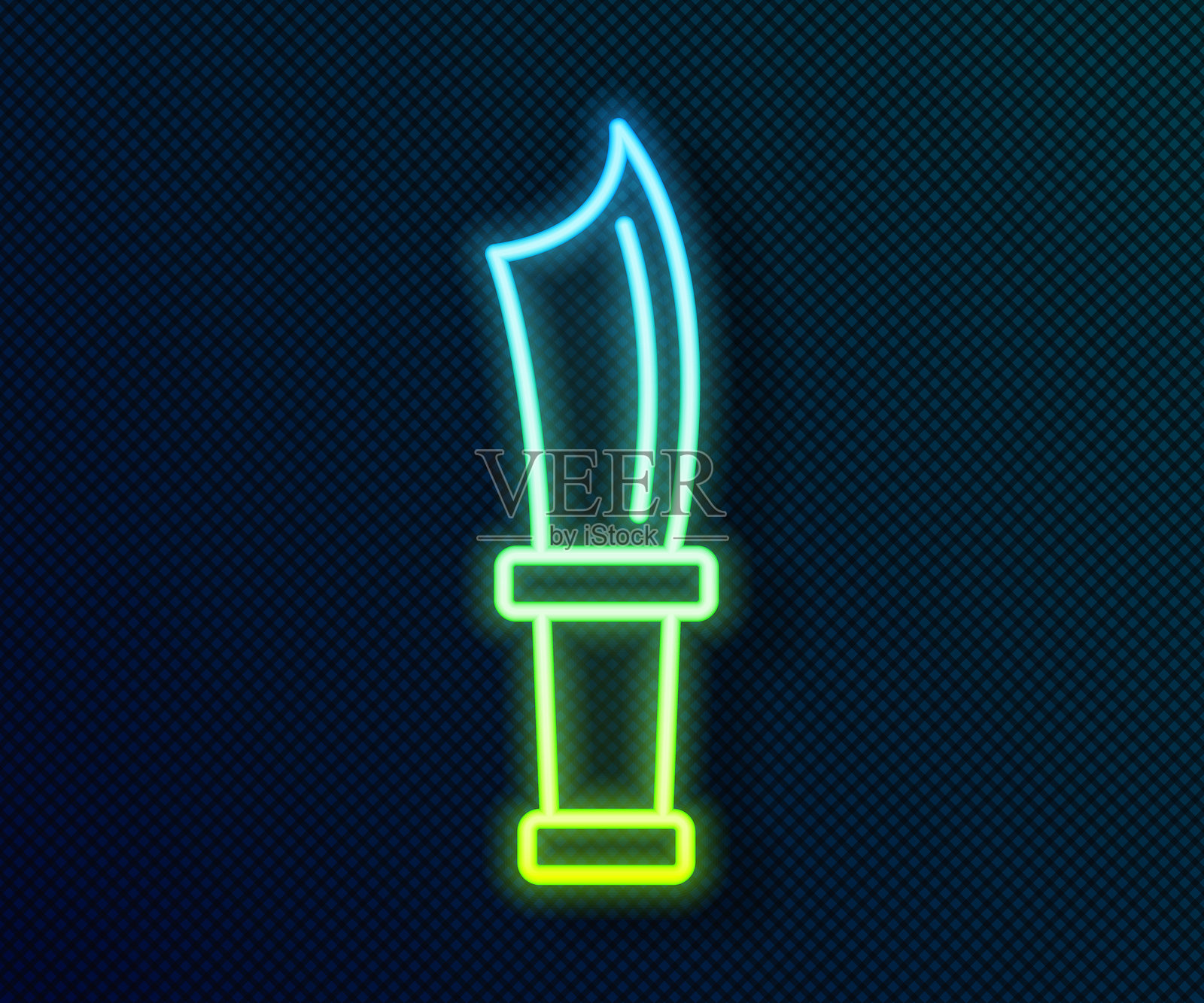 发光的霓虹线潜水刀图标，背景为黑色。矢量图。插画图片素材