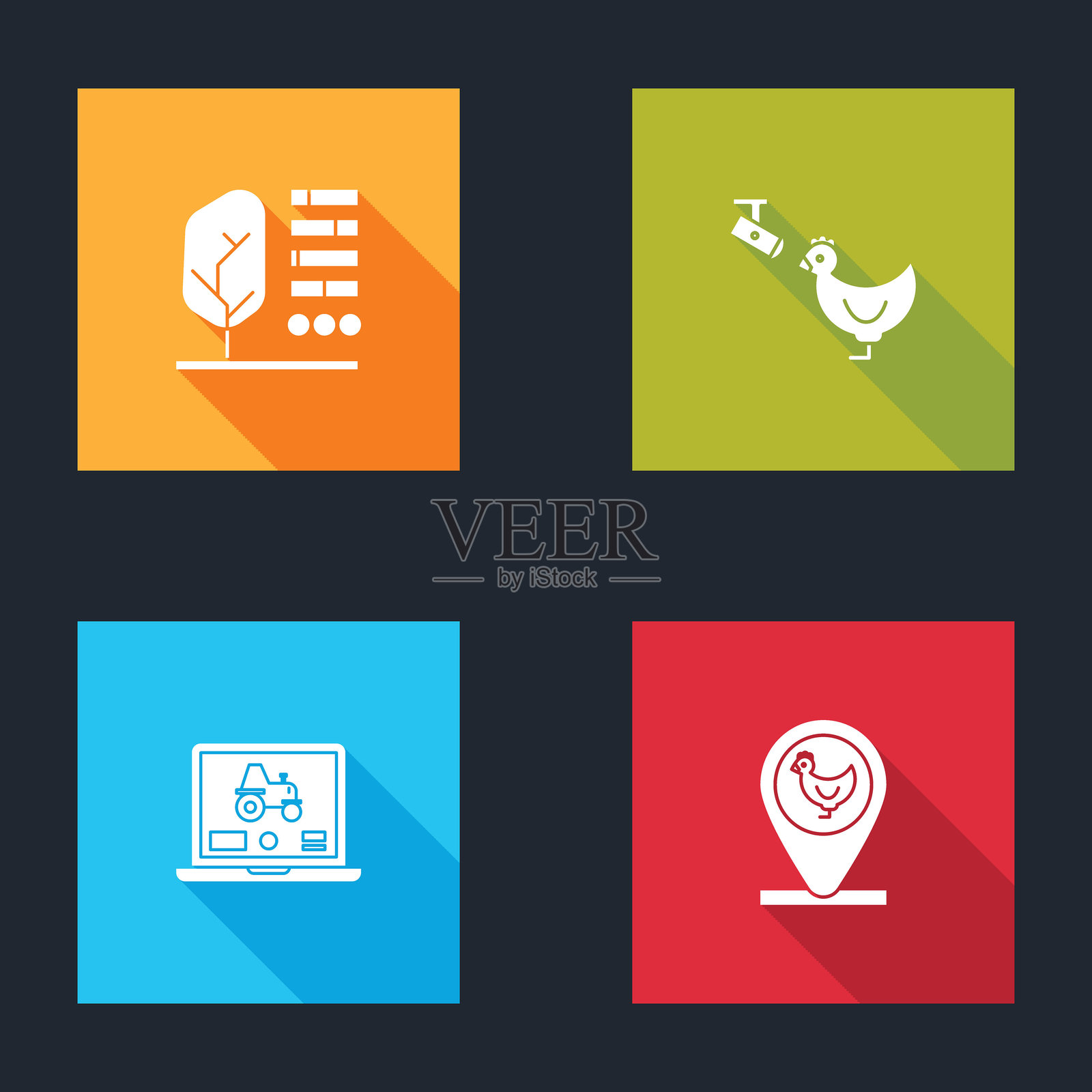 设置植物状态、鸡场和相机、智能和位置图标的笔记本电脑应用程序。矢量图。插画图片素材