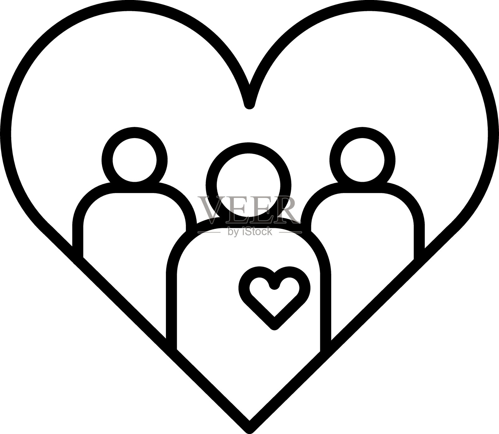 抽象插图，描绘人们以心形象征爱的图案，采用细线风格。插画图片素材