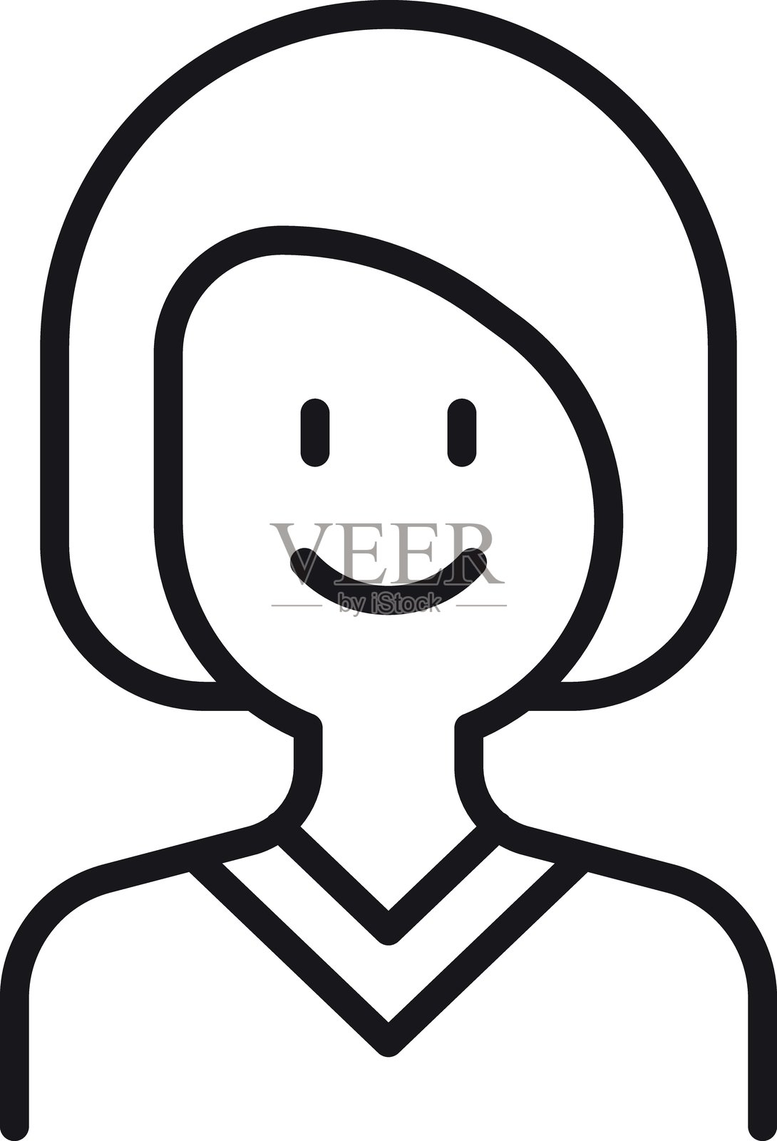 短发微笑人物的线条图标插图，采用细线风格。插画图片素材