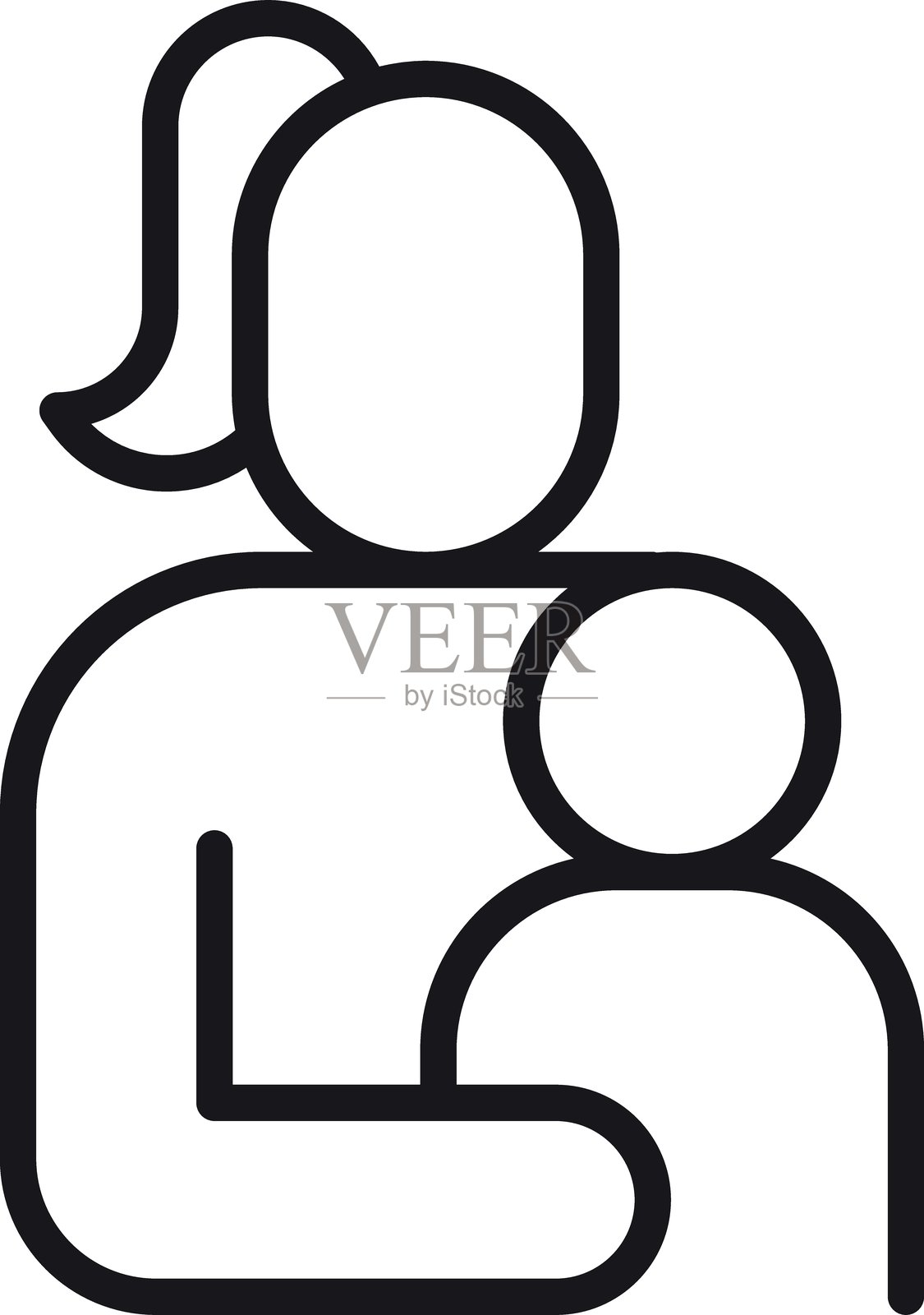 简单的极简设计中，母亲抱着孩子的图标，采用细线风格。插画图片素材