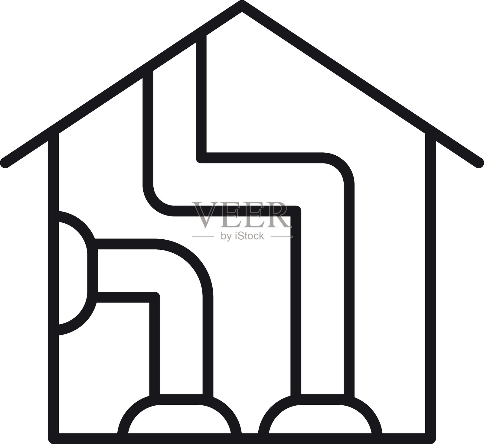 抽象房屋设计，采用细线风格，具有相互连接的线条和形状。插画图片素材