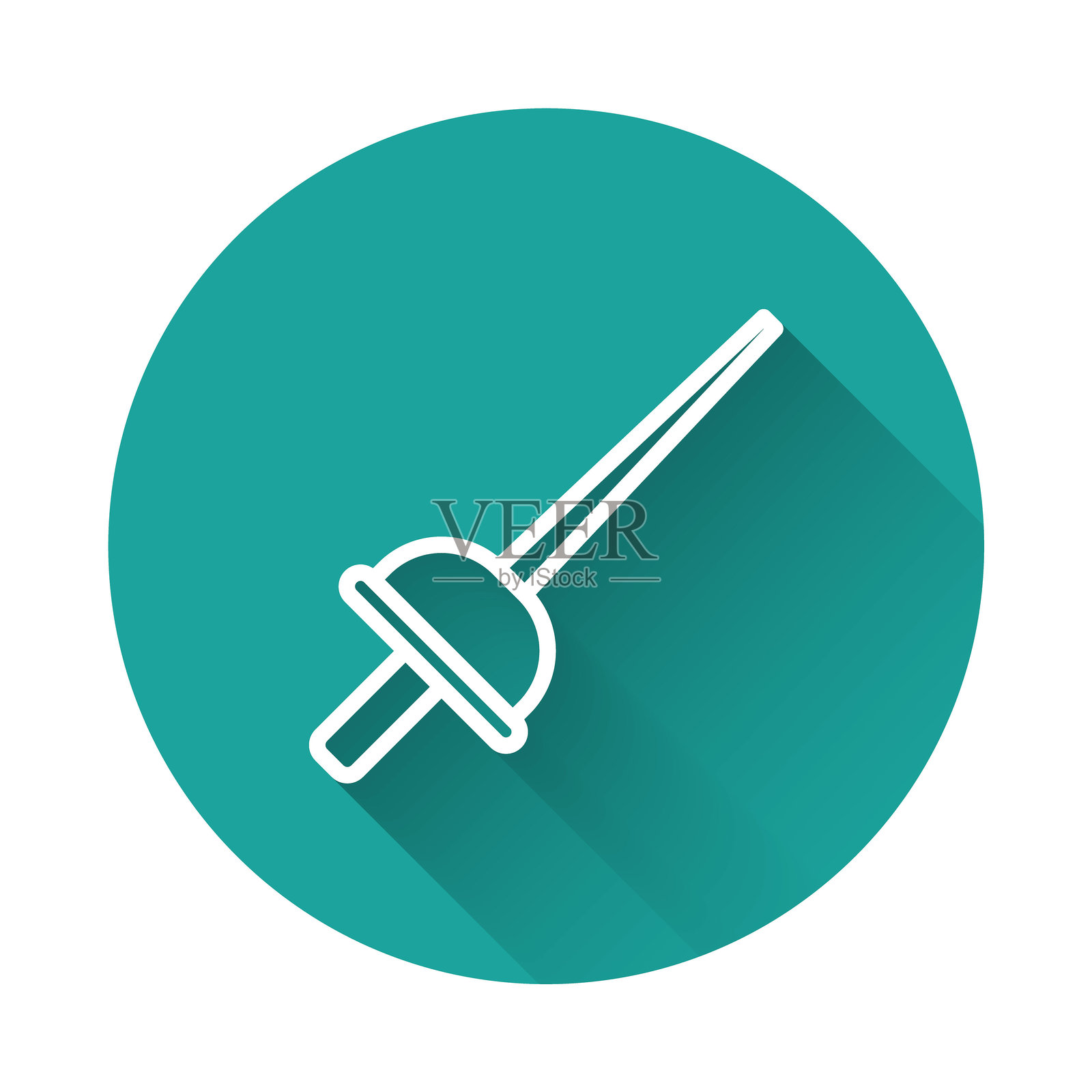 白色线条围栏图标，带有长阴影背景。运动器材。绿色圆形按钮。矢量图。插画图片素材