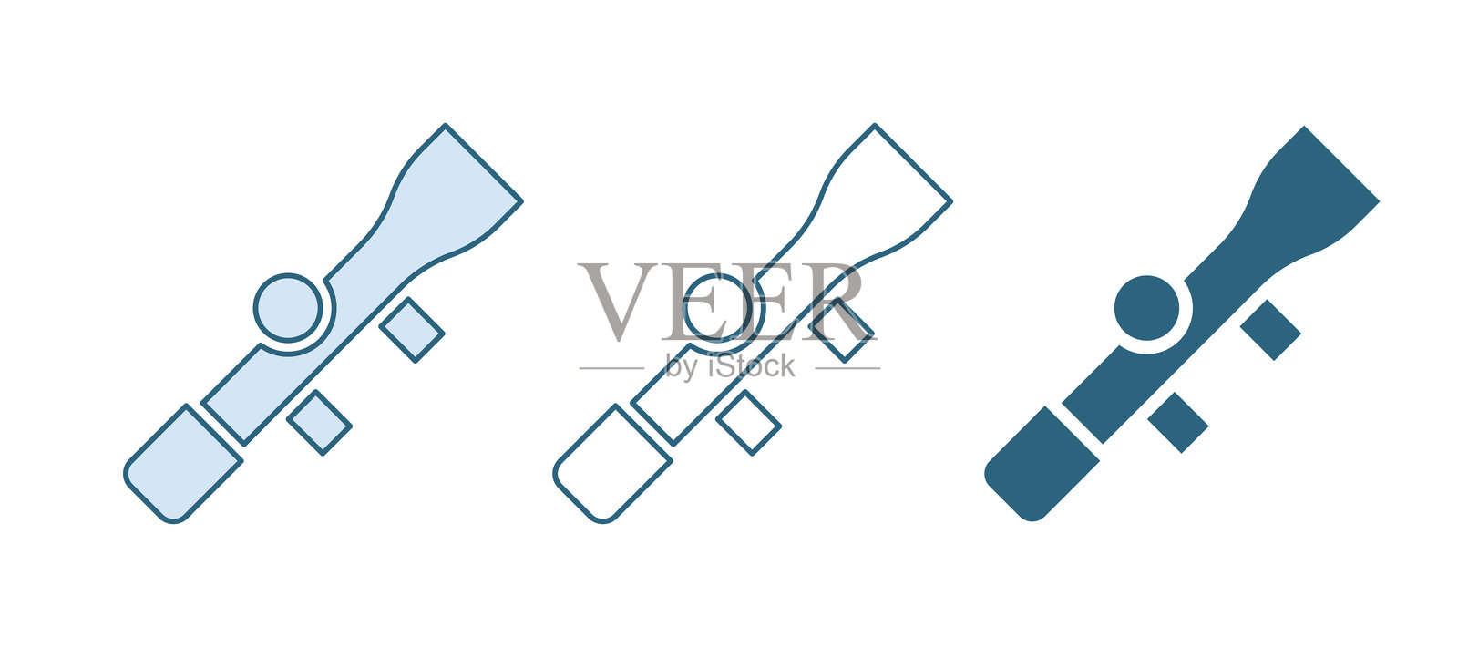 蓝色狙击手光学瞄准器图标，背景为白色。狙击镜十字准星。矢量图。插画图片素材