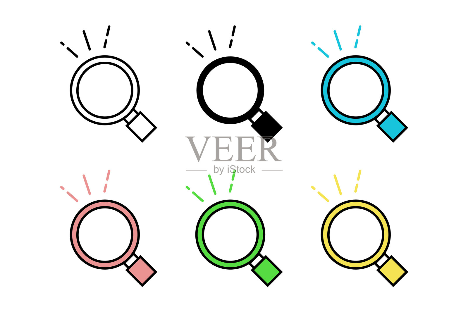 各种颜色的高亮线条和放大镜图标组合插画图片素材