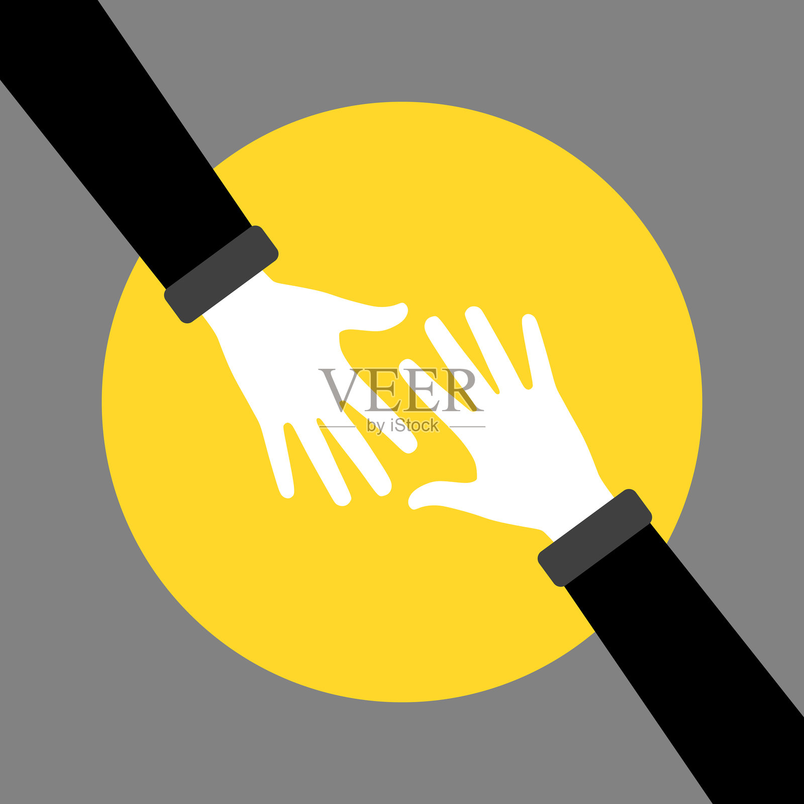 两只手在黄色和灰色几何背景下伸出插画图片素材