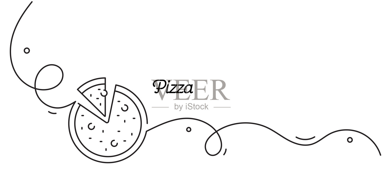 一笔画的披萨图标。单线矢量插图插画图片素材
