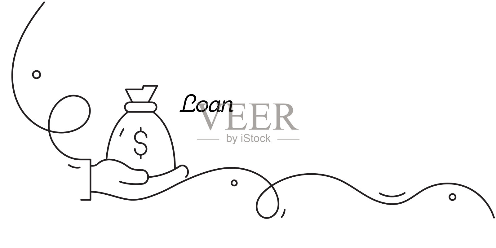 贷款图标的连续线条绘图。单线矢量插图插画图片素材