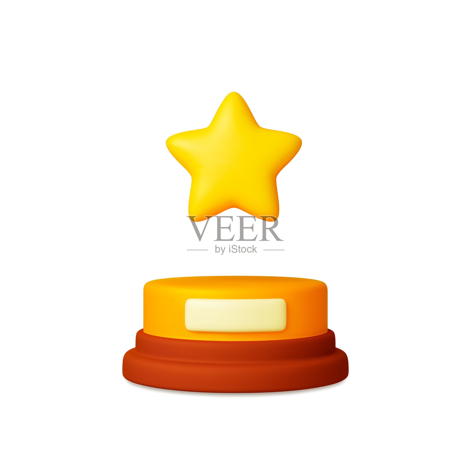 空旷的支架上的金星，3D图标。孤立的获胜者概念，适用于娱乐、体育、科学等领域。逼真的金奖概念，矢量元素。插画图片素材