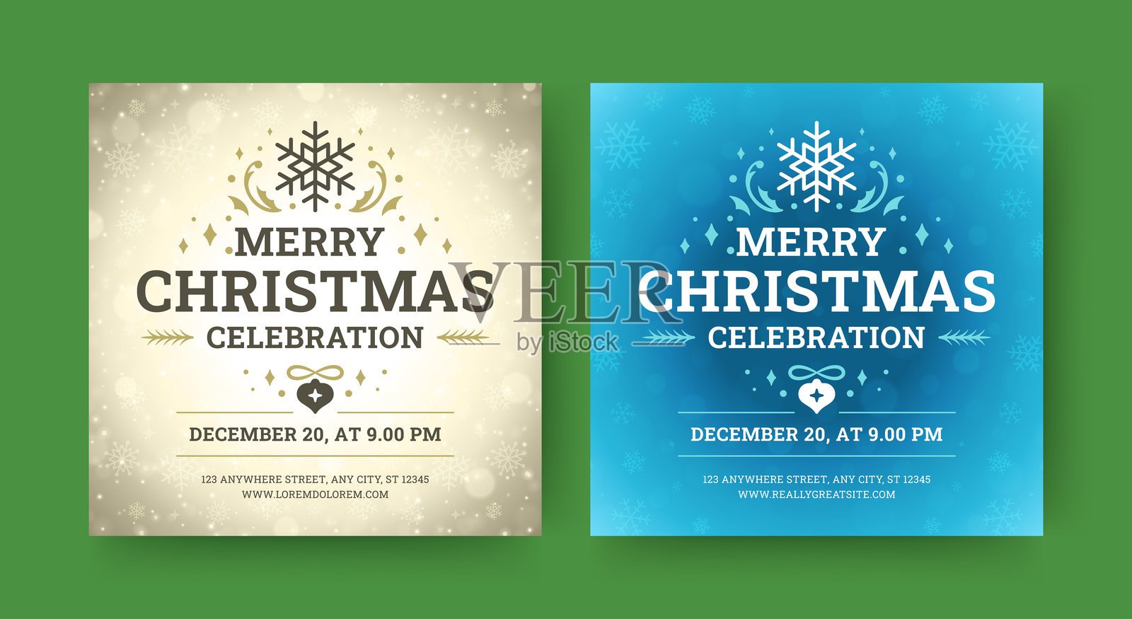 圣诞快乐音乐派对庆祝社交媒体帖子设计模板集矢量插图插画图片素材