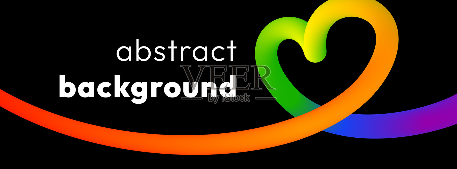 黑色背景上的鲜艳彩色心形丝带插画图片素材