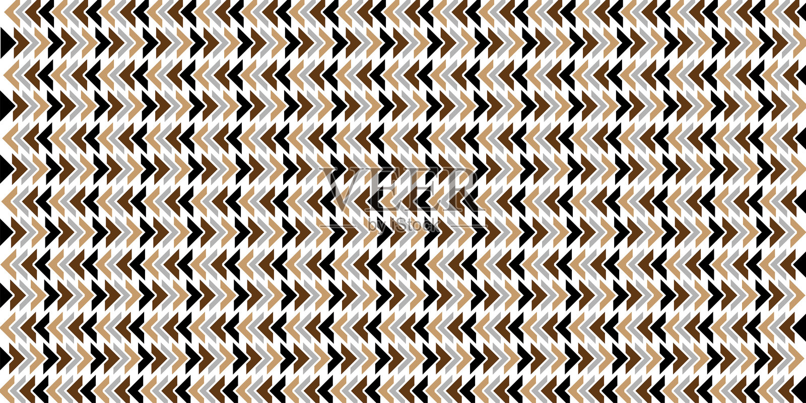 大地色调的无缝人字纹图案：棕色、黑色和灰色，抽象几何锯齿背景带箭头形状，现代重复图案：棕色和黑色人字纹设计，时尚的无缝纺织纹理，带有方向性的人字纹。插画图片素材