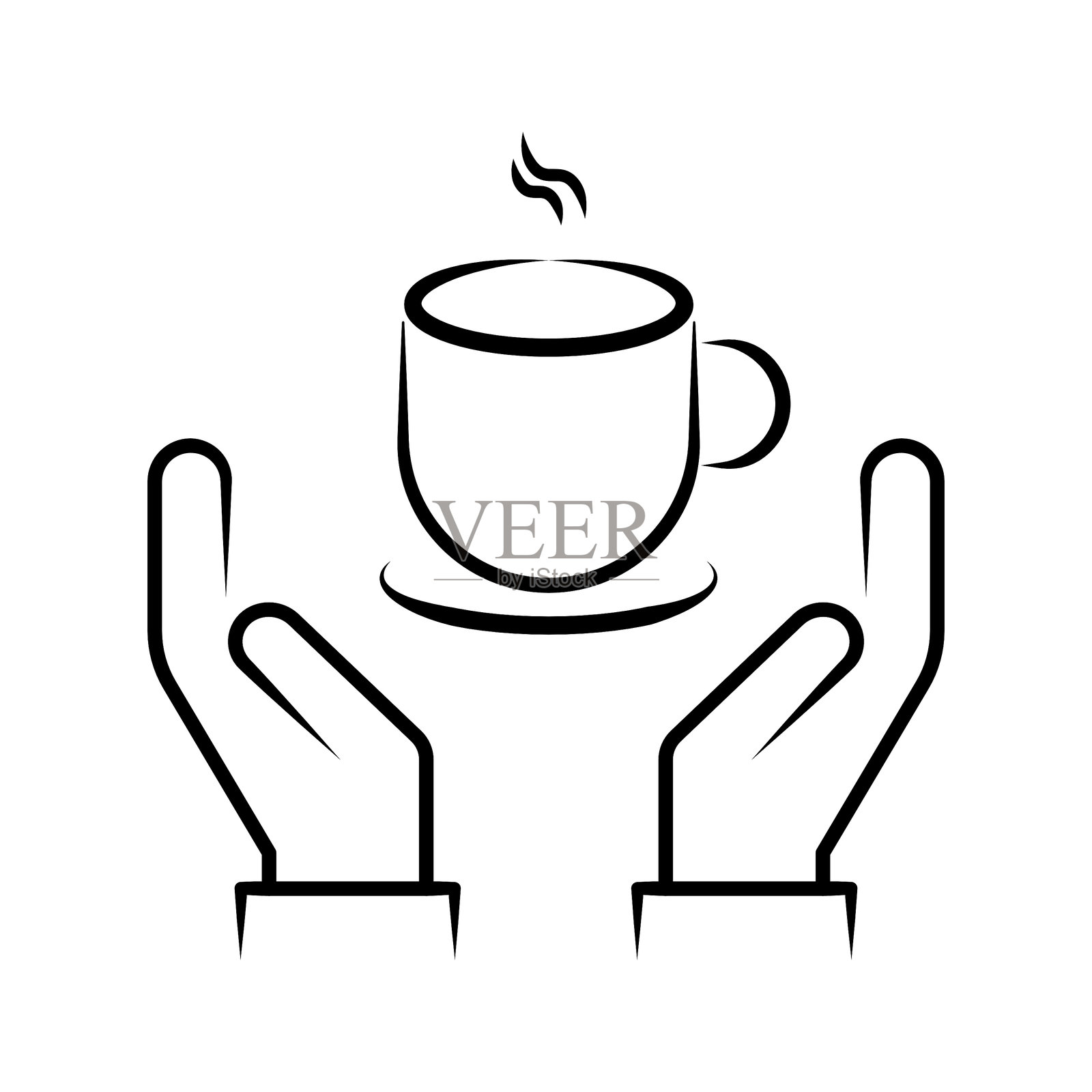 手握热饮杯的线条艺术图标。插画图片素材