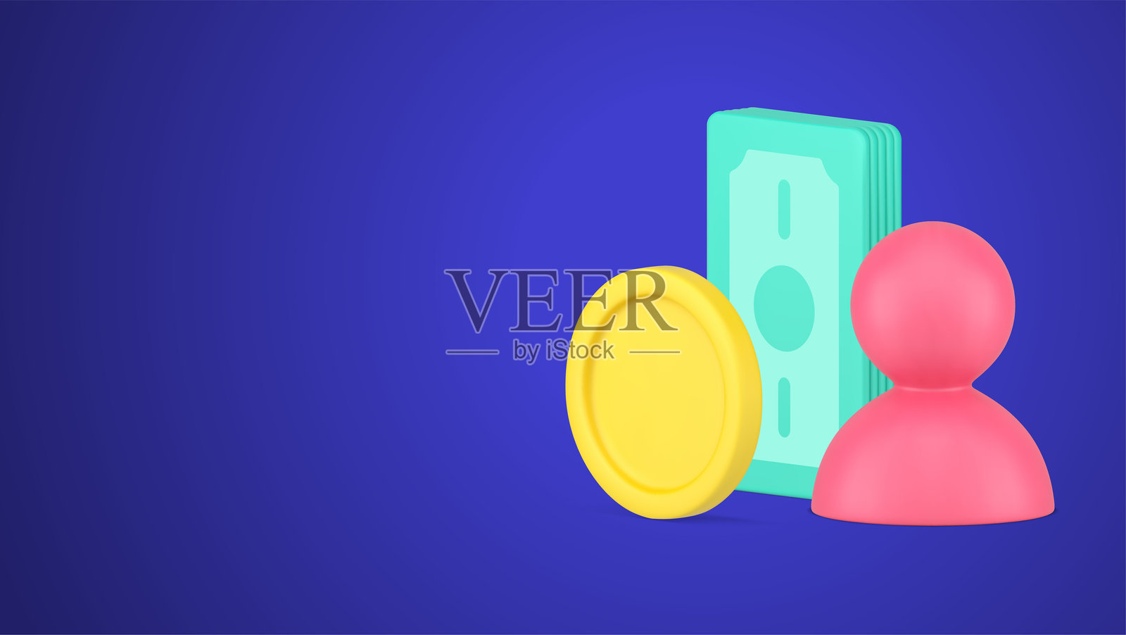 富人享受财务自由，现金、美元硬币、纸币3D图标矢量图插画图片素材