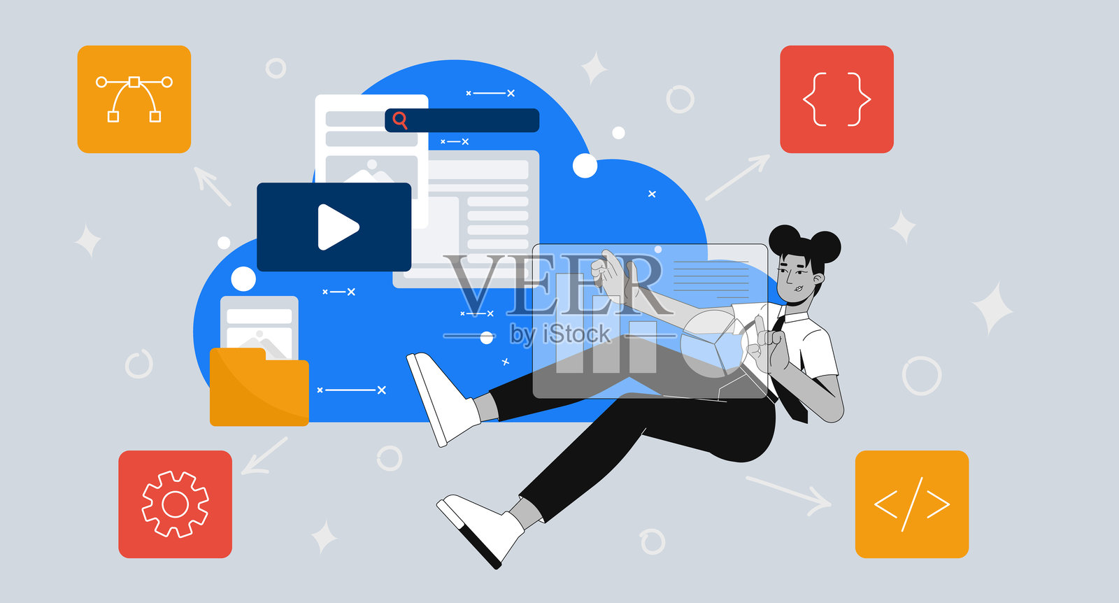 基于云的网页开发二维插图概念插画图片素材