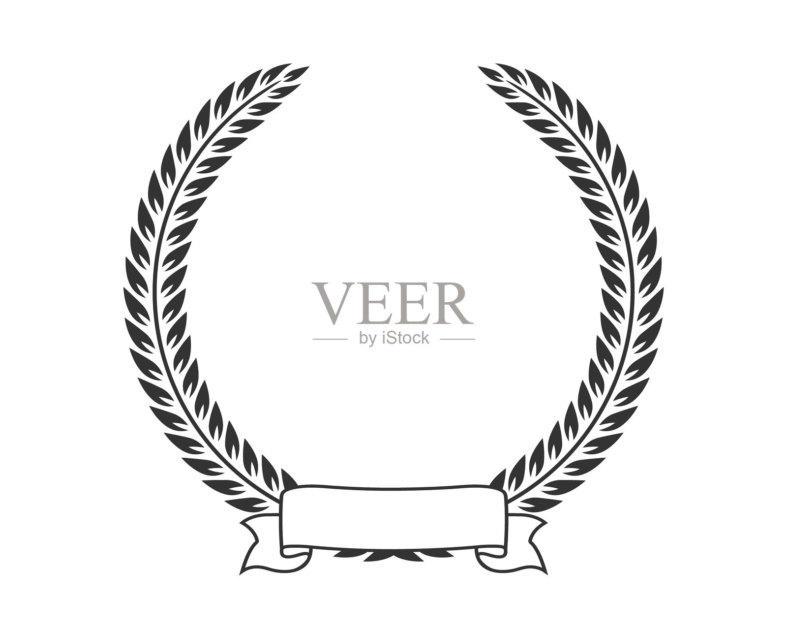 Elegant laurel wreath with a blank banner. Symbol of triumph, achievement, and honor. Ideal for certificates, awards, and historical designs. Vector illustration.插画图片素材