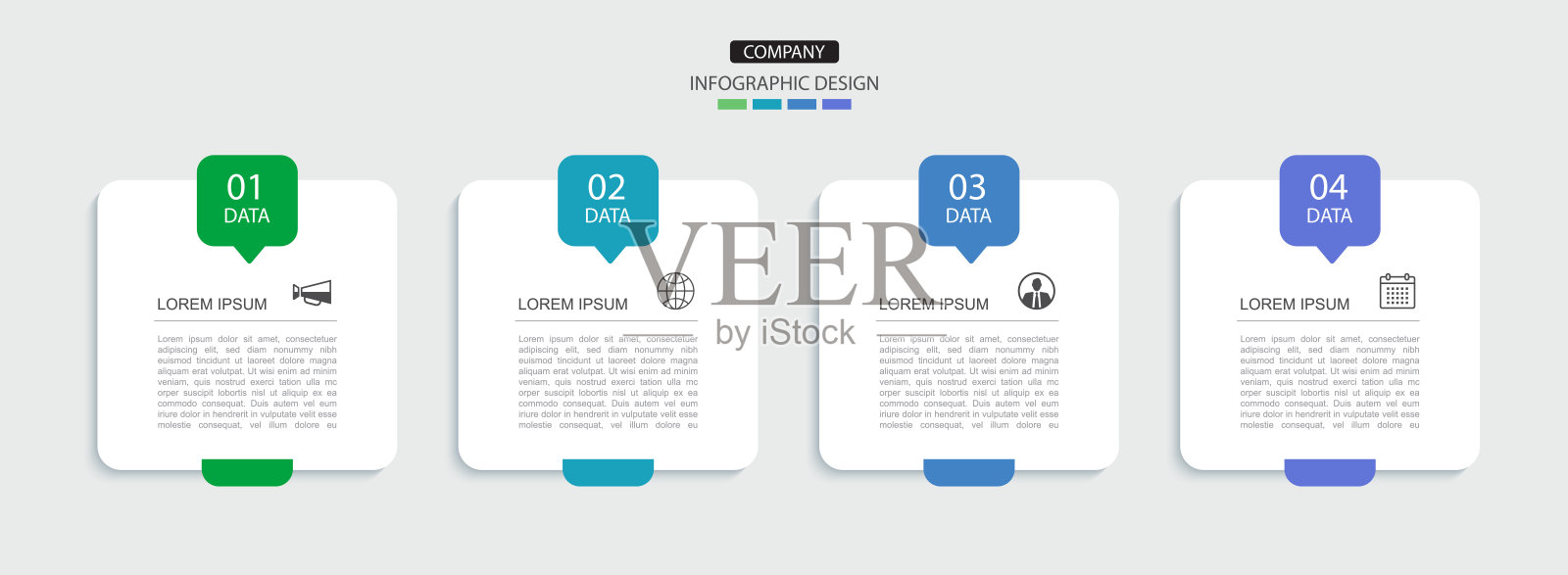 四个数据信息图表方形标签索引模板。插图商业抽象背景。插画图片素材