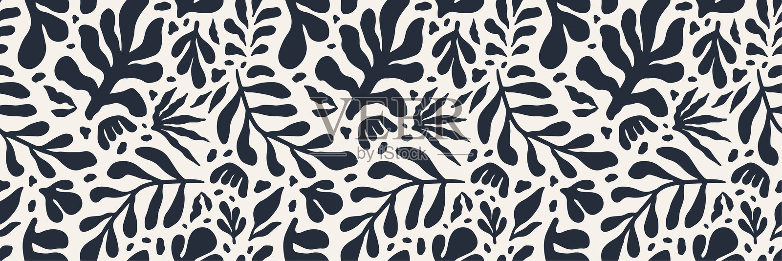 简单的抽象当代无缝图案。手绘的黑白花朵和叶子形状纹理。抽象的有机形状。可重复的花卉生动现代波西米亚印刷品。矢量插图。插画图片素材