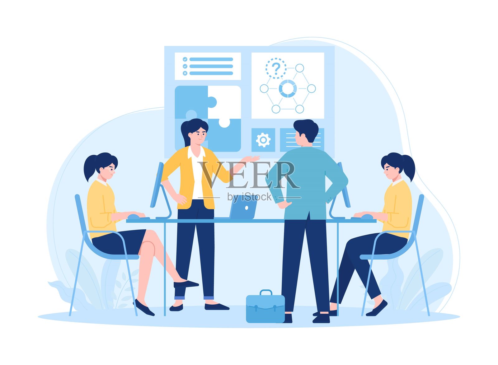 团队合作分析商业增长图表概念扁平插图插画图片素材