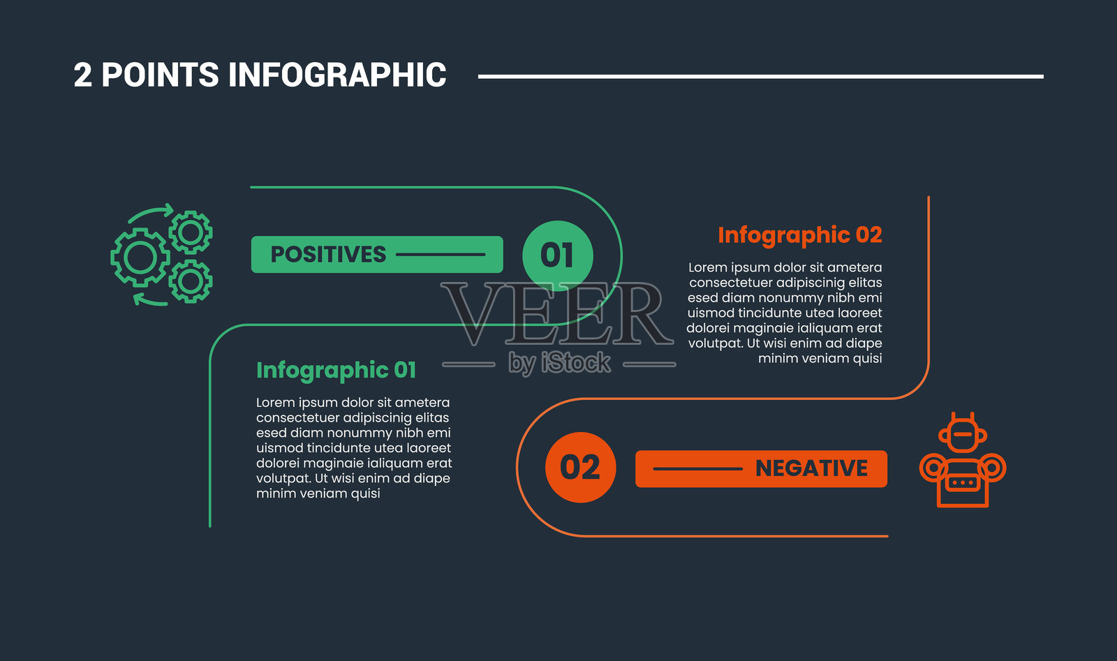 对比选择信息图表流程图，带有开放圆角矩形并排，轮廓风格矢量图插画图片素材