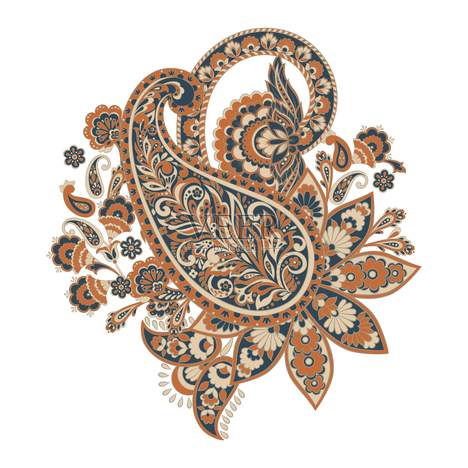 带有佩斯利图案的矢量花卉孤立图案。插画图片素材