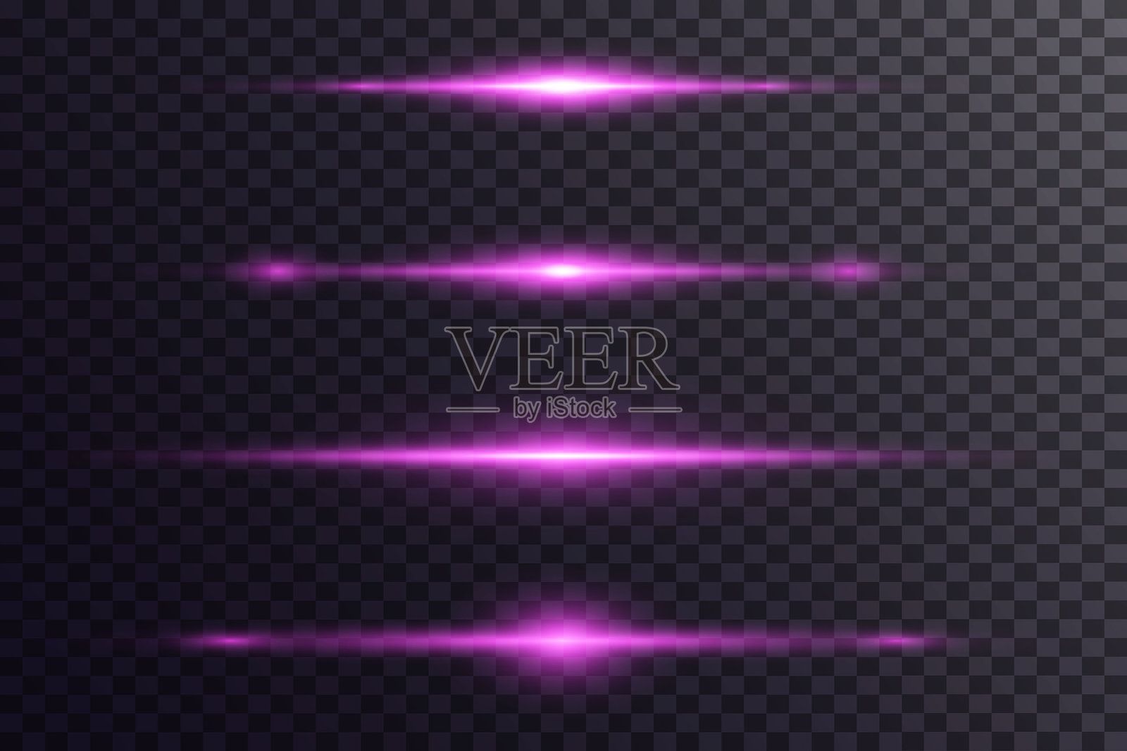 一组紫色光闪烁和激光水平光线。插画图片素材
