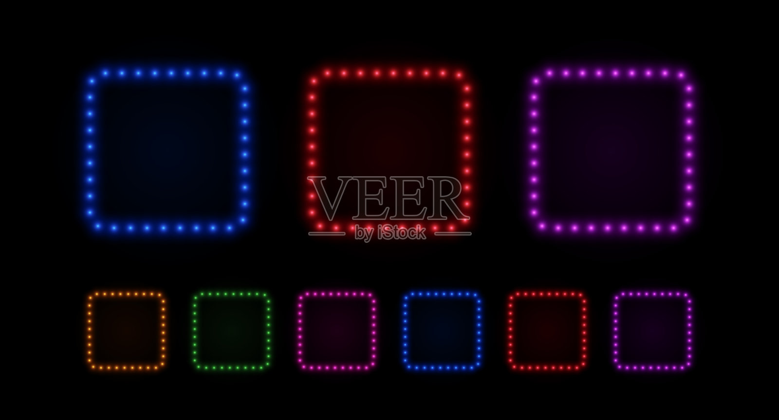 带灯泡的方形霓虹灯框。插画图片素材