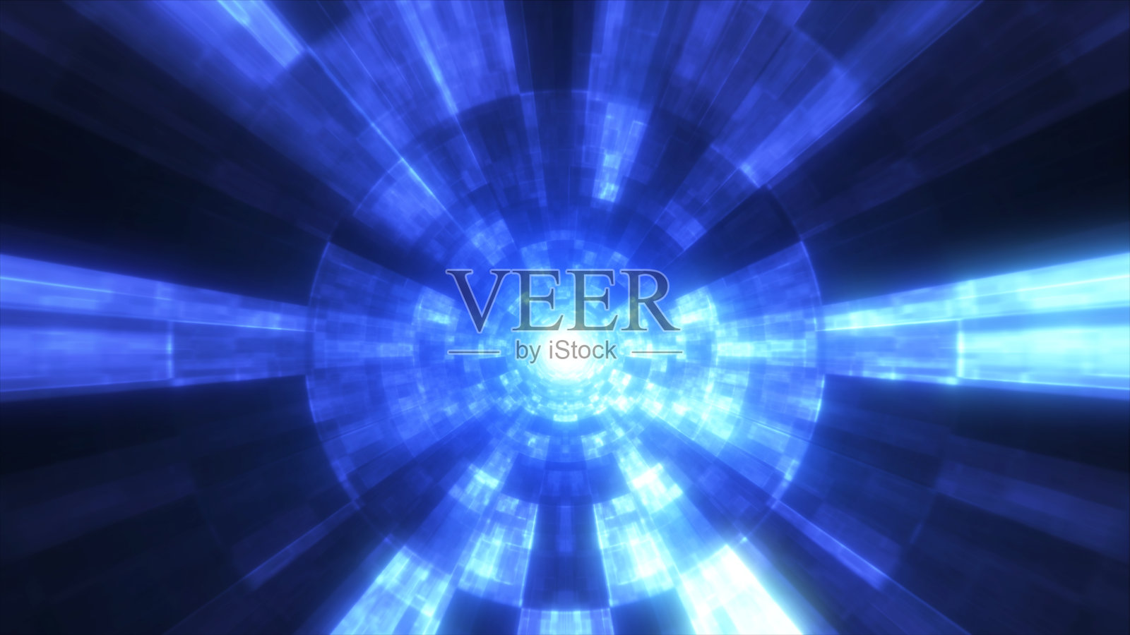 未来蓝色走廊中的无尽飞行抽象画。插画图片素材