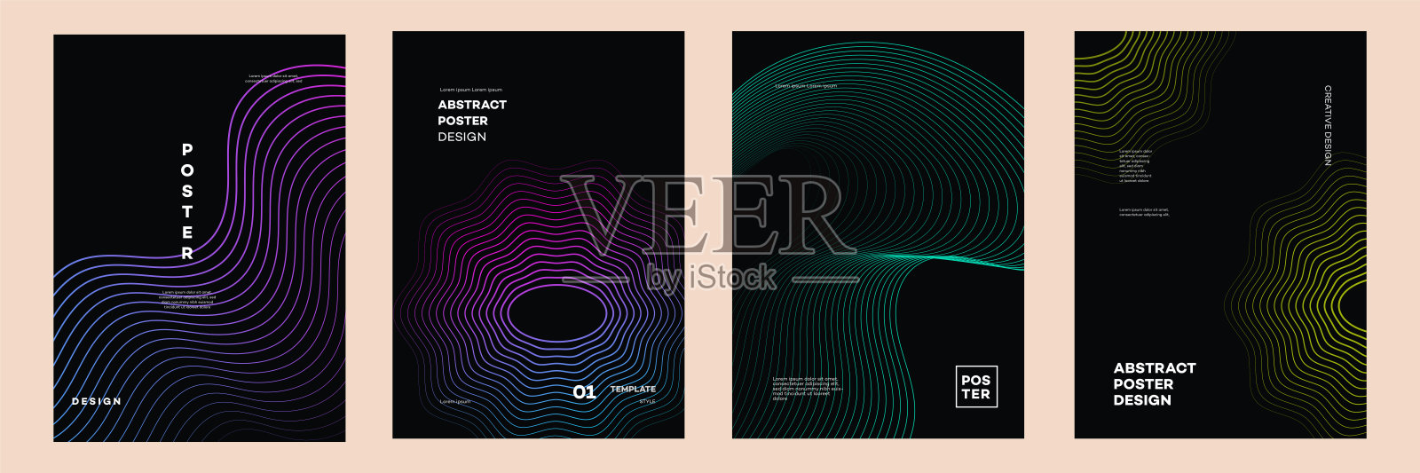 创意项目的抽象海报设计波浪线模板。社交媒体、封面、横幅、传单、广告插画图片素材