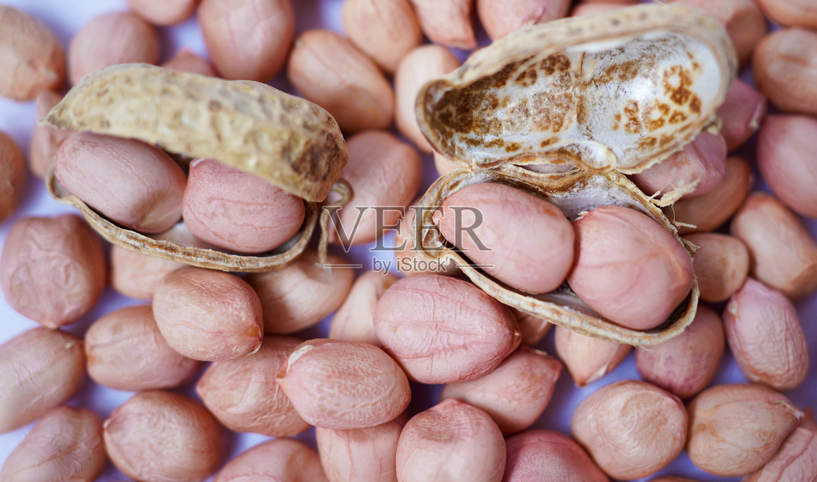 孤立的花生，烤制的花生，剥开的花生，带壳的完整花生，白色背景上的特写花生组合照片摄影图片