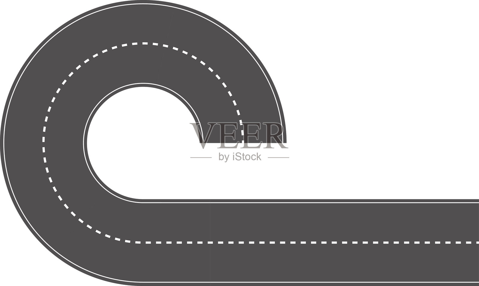 波浪形曲线道路。赛道的俯视图。俯视的蜿蜒道路矢量插图。空旷的高速公路沥青路面，空中视角的道路，带有分隔线的空旷黑色沥青高速公路。插画图片素材