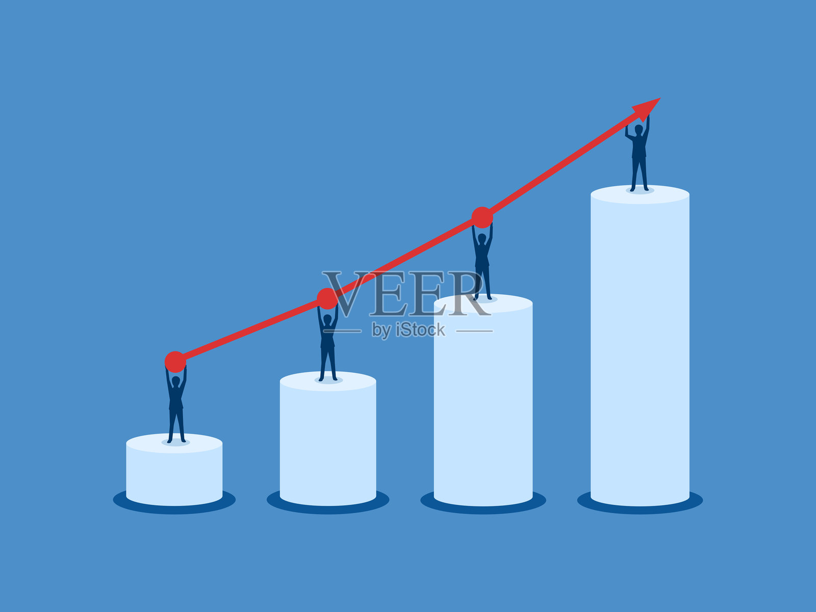 商业团队手持箭头共同成长插画图片素材