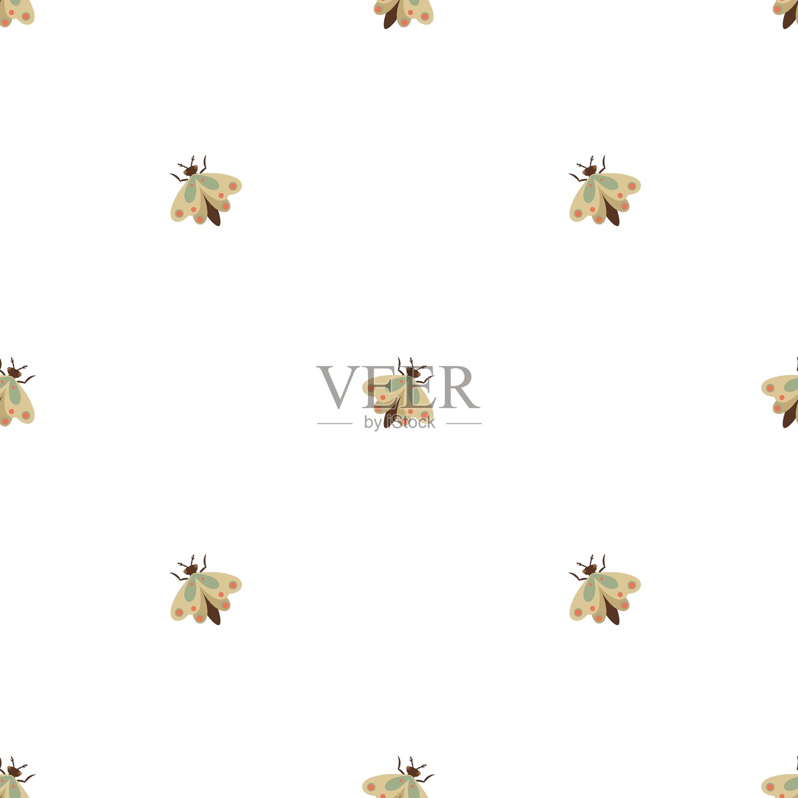 白色背景上的蛾子。简单的无缝蛾子图案。用于贺卡和邀请函的矢量设计。插画图片素材