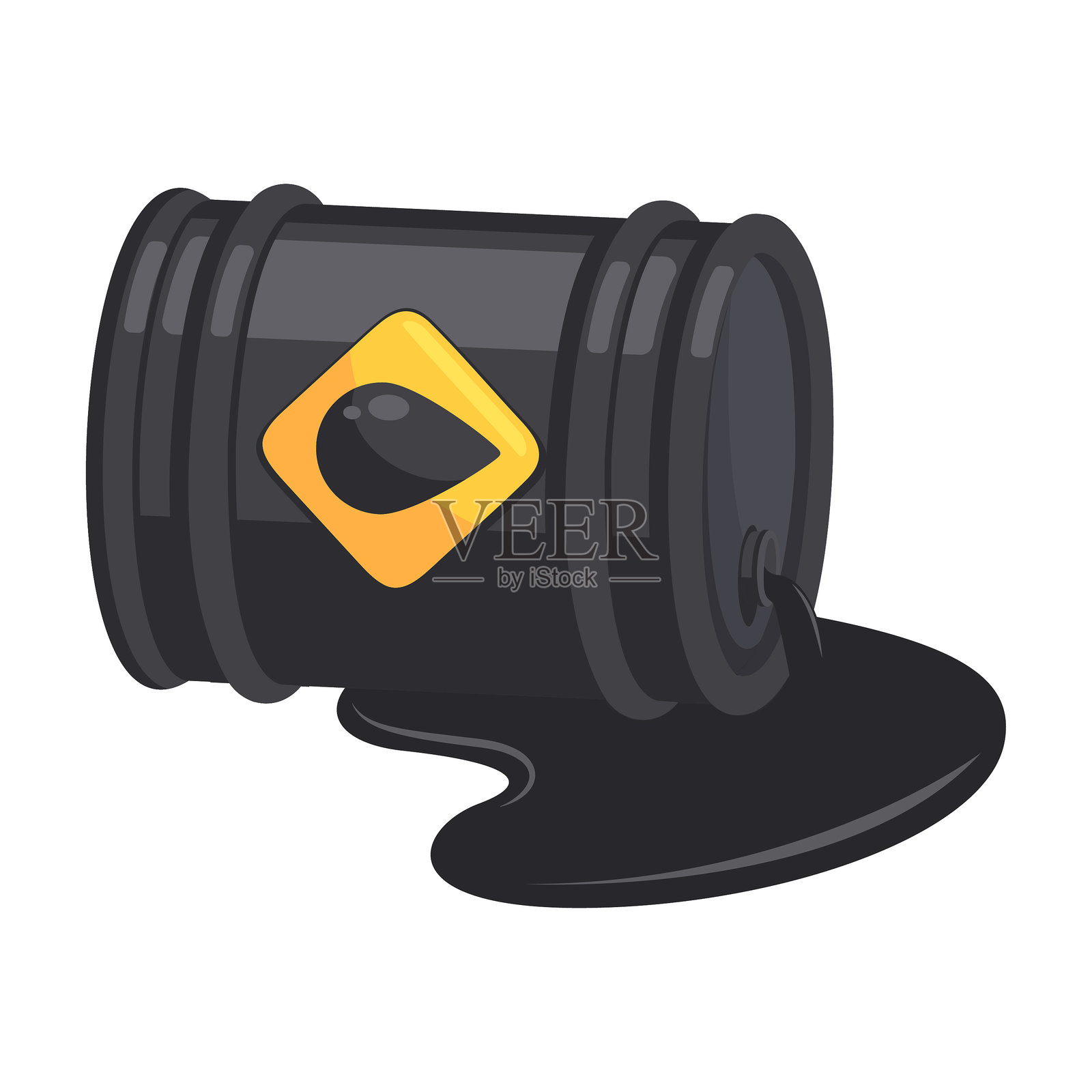 黑色油桶的矢量插图，白色背景上有溢出的油插画图片素材