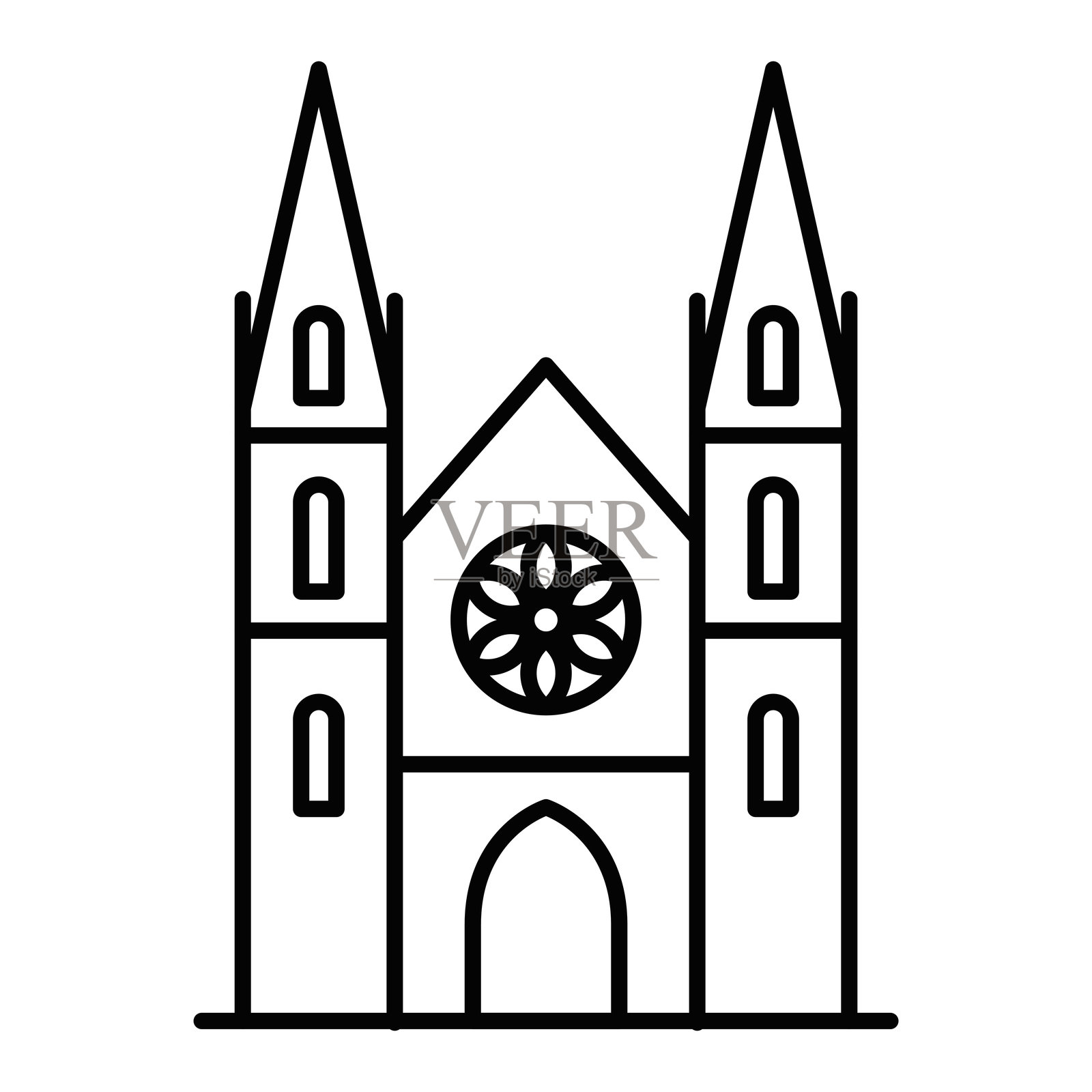 教堂建筑图标的矢量插图。可编辑的线条。插画图片素材