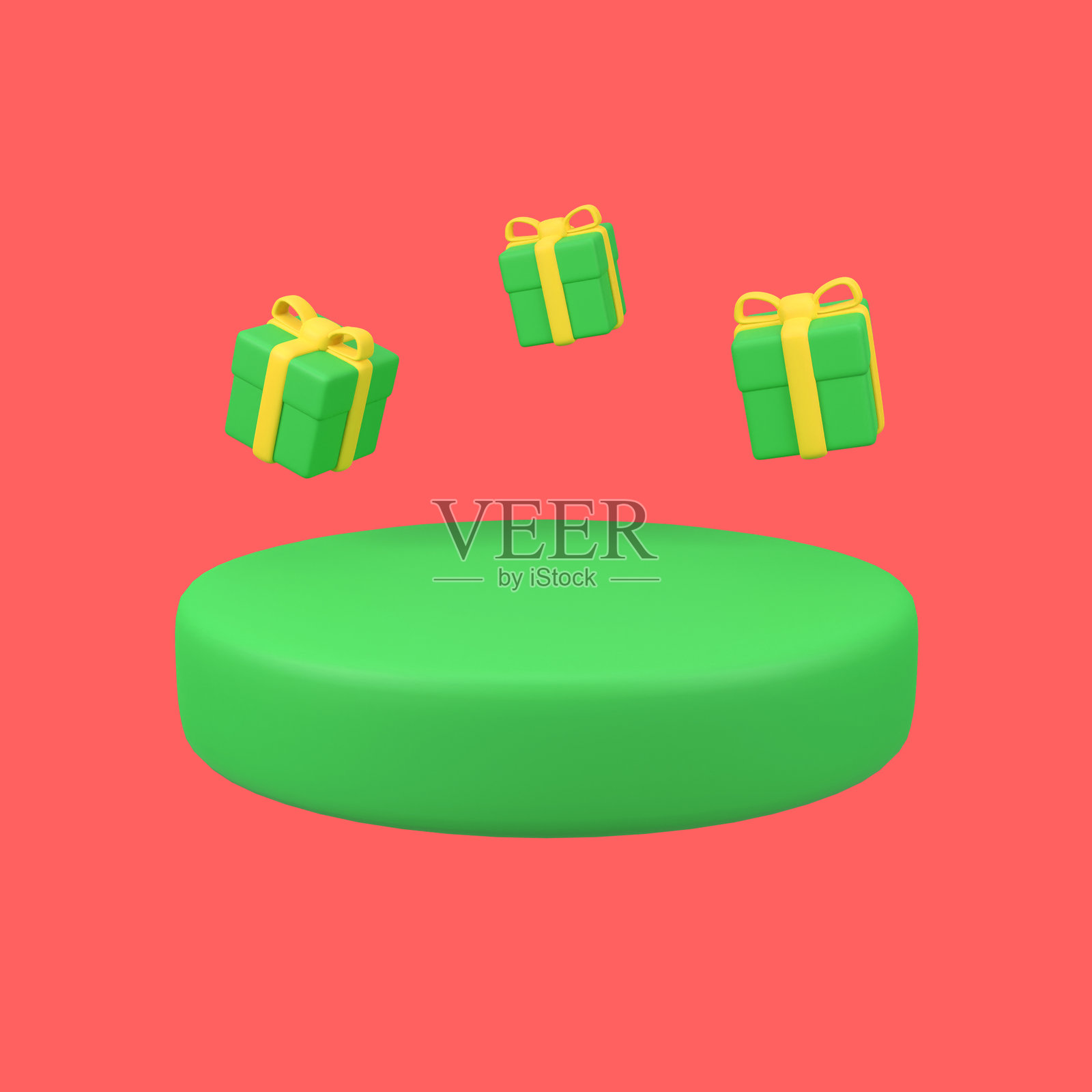 礼品盒与圆形讲台的孤立3D渲染图标插图照片摄影图片