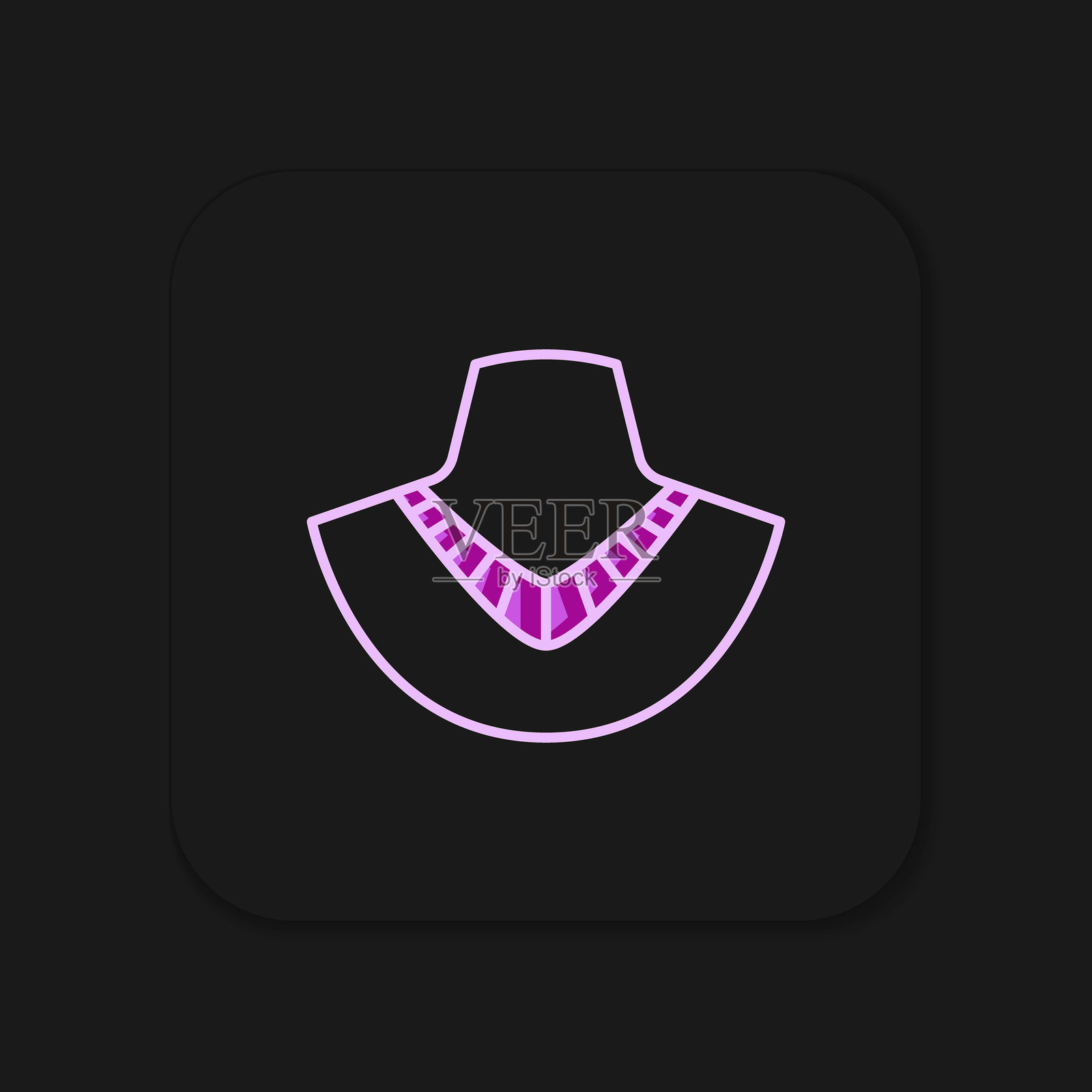 填充轮廓的项链在模特上，图标在黑色背景上。扁平填充轮廓风格，带阴影。矢量图。插画图片素材