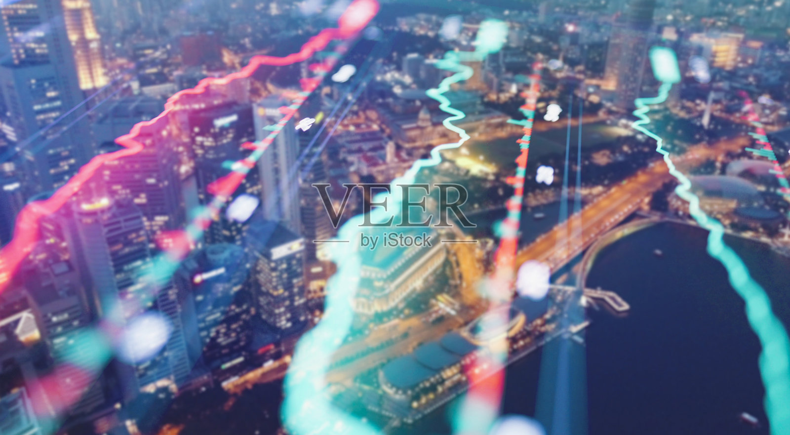 亚洲经济中的资金流动概念，金融市场在新加坡这座亚洲金融中心背景下的金融资产、加密货币和股票市场的复苏。照片摄影图片