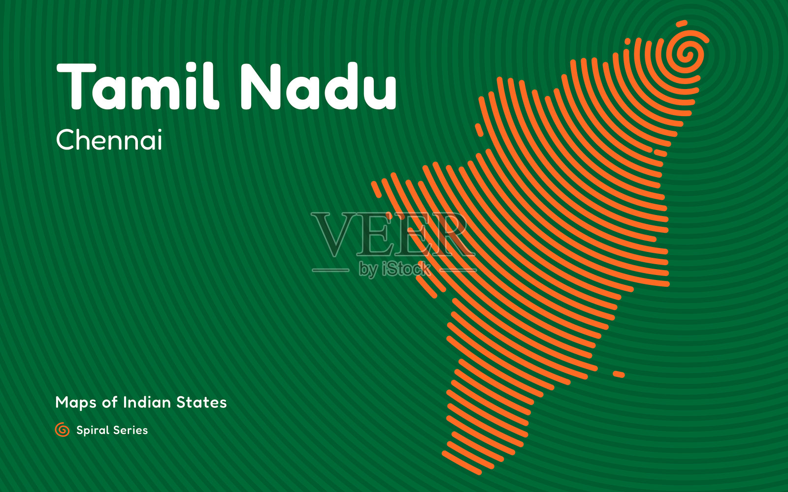 泰米尔纳德邦的螺旋矢量地图，首府为钦奈 - 印度各州系列插画图片素材