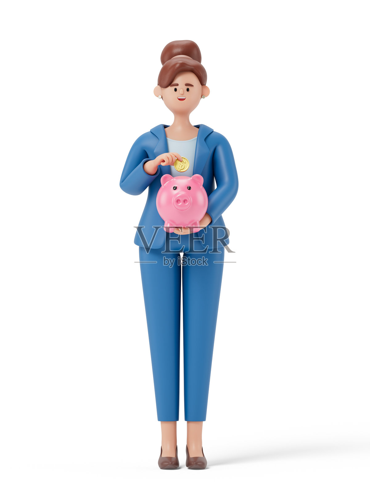 女人将硬币放入储蓄罐中照片摄影图片