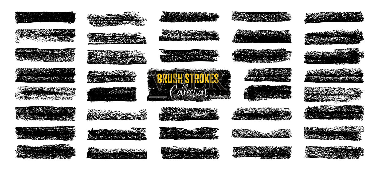 粗糙的画笔笔触、线条、墨水污迹、手绘涂鸦形状。手工草图标记、丙烯颜料污点、炭笔划痕。绘画纹理、干刷效果。马克笔下划线。矢量插图插画图片素材